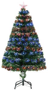 HOMCOM 4ft Pre Lit Christmas Tree Artificial Tree with Multi-Coloured Fiber Optic LED Light(4ft (120cm)) Aosom UK
