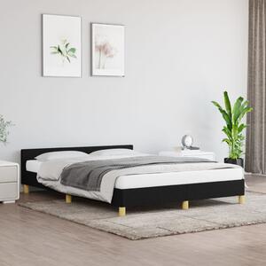 Bed Frame with Headboard Black 135x190cm Double Fabric