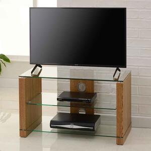 Alpine 800mm Wooden TV Stand With 2 Glass Shelves - Oak