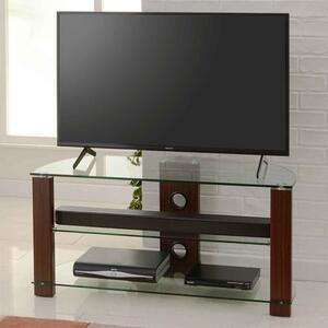 Alpine 1050mm Wooden Corner TV Stand With 2 Glass Shelves - Walnut