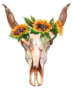 Photography Watercolor isolated bull's head with flowers, Helen_Field