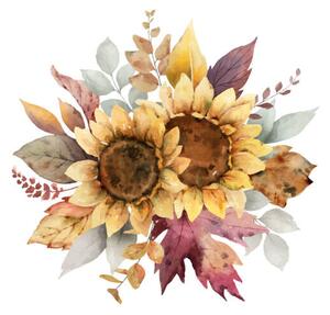 Photography Watercolor vector autumn bouquet with sunflower,, ElenaMedvedeva