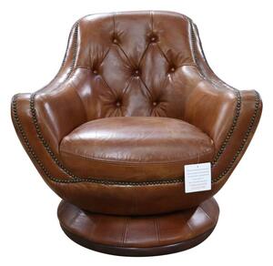 Chesterfield Buttoned Swivel Armchair Vintage Distressed Tan Leather In Stock