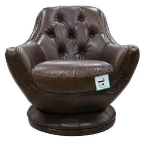 Chesterfield Buttoned Swivel Armchair Vintage Distressed Brown Leather In Stock