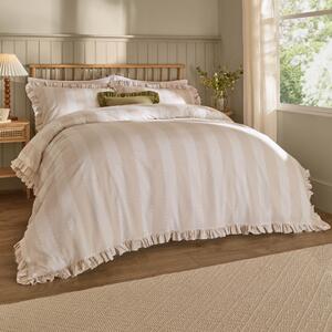 Birdie Stripe Ruffle Duvet Cover Bedding Set Natural