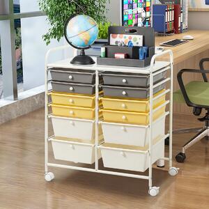 Costway 12 Drawers Rolling Storage Cart with 4 Wheels and Brakes-Yellow