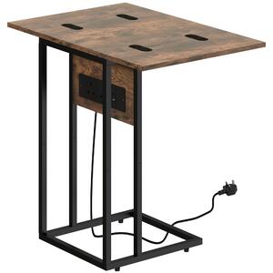 HOMCOM Compact Table with Charging Station & Foldable Top, Home Storage Table for Living Room & Bedroom, Rustic Brown Aosom UK