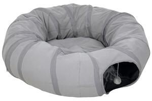 PawHut 2 in 1 Cat Tunnel with Bed, Cat Play Tunnel with Ball & Peek Hole for Indoor Cats, Grey