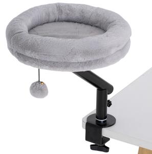 PawHut Cat Desk Bed, Cat Hammock 360° Rotatable Adjustable for Window, Table, Work, Grey