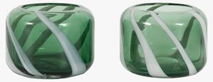 Lustre Stripe Tealight Holder in Green, Set of 2