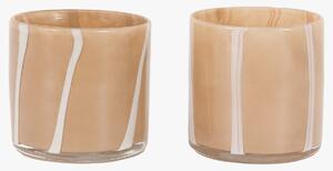 Lustre Stripe Tealight Holder in Beige and Cream, Set of 2