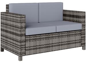 Outsunny 2 Seater Garden Furniture, Rattan Sofa with Soft Padded Cushion and Armrests, Wicker Garden Loveseat for Patio, Mixed Grey