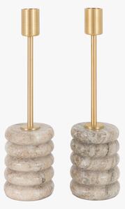 Pietra Gold Candle Stick in Beige Marble, Set of 2