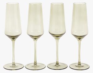 Lustre Flute Glass in Smokey Green, Set of 4