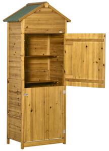 Outsunny Wooden Garden Storage Shed Utility Gardener Cabinet w/ 3 Shelves and 2 Door, 191.5cm x 79cm x 49cm, Natural Wood Effect