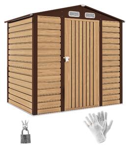 Outsunny 4 x 6ft Galvanised Steel Garden Shed, with Lock and Gloves - Oak