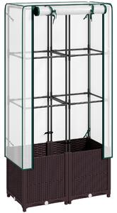 Outsunny Raised Garden Bed with Trellis, Plastic Planter Box with Drainage Holes and Drain Plugs for Climbing Plants, Flowers, 80 x 40 x 140cm