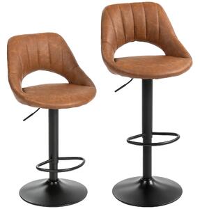 HOMCOM Bar Stools Set of 2, PU Leather Swivel Barstools with Backrest and Footrest for Kitchen, Counter, Breakfast Bar, Brown