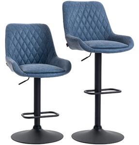 HOMCOM Set of Two Faux Leather Retro Bar Stools, Bar chairs with 7cm thick padded cushion - Dark Blue