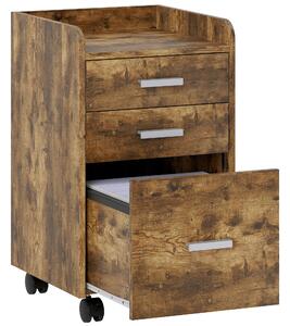 HOMCOM 3 Drawer Filing Cabinet, Rolling File Cabinet with Edged Top for Letter, A4 Size, Hanging File Folders, Rustic Brown