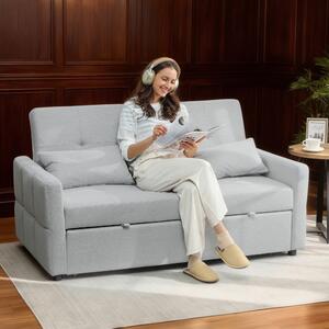 HOMCOM 2-Seater Sofa Bed, Compact Convertible Fabric Couch for Living Room or Guest Room, Light Grey Aosom UK