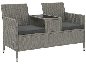 Outsunny 2-Seater PE Rattan Outdoor Garden Bench w/ Centre Table Grey