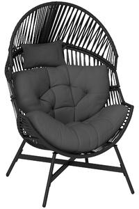 Outsunny Standing Rattan Egg Chair Outdoor, Oversized Wicker Garden Egg Chair with Thick Tufted Cushion, Headrest, Steel Frame, Charcoal Grey
