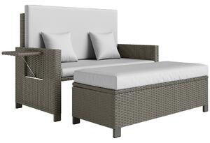 Outsunny Rattan Day Bed, with Footstool - White/Grey