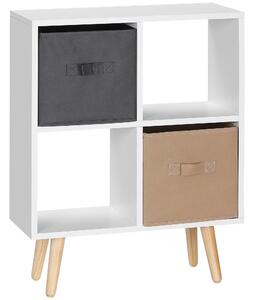 HOMCOM Freestanding 4 Cube Storage Cabinet Unit w/ 2 Fabric Drawers Handles Home Office Organisation Shelves Furniture 54.5L x 24W x 69.5H cm