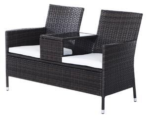 Outsunny Garden Rattan 2 Seater Companion Seat Wicker Love Seat Weave Partner Bench w/ Cushions Patio Outdoor Furniture (Brown) Aosom UK