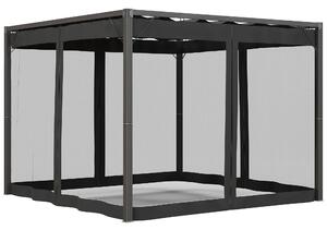 Outsunny 3 x 3 m Retractable Pergola, Garden Gazebo Shelter with Nettings, for Grill, Patio, Deck, Dark Grey