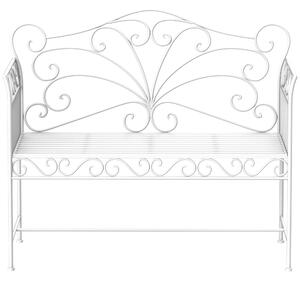 Outsunny Garden 2 Seater Metal Bench Park Seating Outdoor Furniture Chair w/ Decorative Backrest White