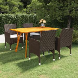 5 Piece Garden Dining Set with Cushions Poly Rattan Brown