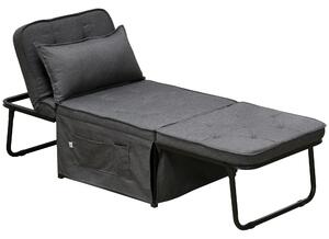 HOMCOM Fabric Sleeper Chair, Folding Chair Bed with Adjustable Backrest, Pillow, Side Pockets for Living Room, Charcoal Grey