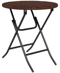 Outsunny Foldable PE Rattan Outdoor Coffee Table, Metal Frame Wicker Round Side Table, Coffee Table Side Table for Garden, Mixed Brown Aosom UK