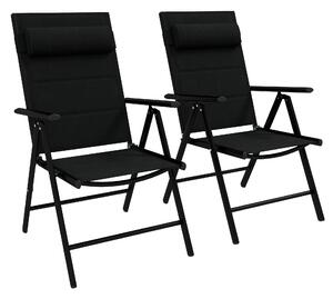Outsunny Patio Folding Chairs Set of 2 with Adjustable Back, Garden Dining Chairs with Mesh Fabric Padded Seat & Headrest, Black Aosom UK