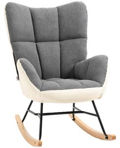 HOMCOM Rocking Chair for Nursery, Upholstered Wingback Armchair with Steel and Wood Legs for Living Room, Bedroom, Balcony, Grey and Cream Aosom UK