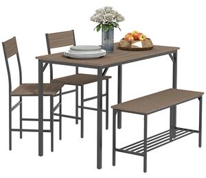 HOMCOM Dining Room Sets with 2 Chairs and a Bench, Dining Table and Chairs Set with Steel Frame and Storage Layer, Grey Aosom UK