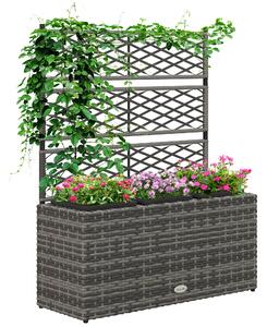 Outsunny Rattan Planter, 33L Raised Garden Bed with Trellis for Climbing Plants, Light Grey, 84 x 30 x 107cm Aosom UK