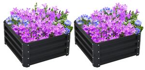 Outsunny Set of 2 Raised Garden Bed, Outdoor Elevated Galvanised Planter Box for Flowers, Herbs, 60x60x30.5cm, Grey