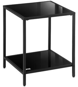 HOMCOM Side Table with Tempered Glass Top, End Table with 2-Tier Storage, Classic Accent Table with Steel Frame, Black