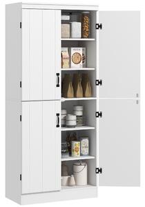 HOMCOM 4-Door Tall Kitchen Cupboard, Freestanding 6-Tier Storage Cabinet with 2 Adjustable Shelves for Living Room, Dining Room, White Aosom UK