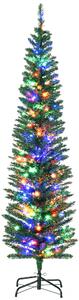 HOMCOM 6' Artificial Prelit Christmas Trees Holiday Décor with Colourful LED Lights, Pencil Shape, Steel Base
