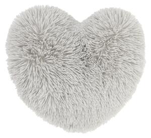 Catherine Lansfield Cuddly Faux Fur Heart Shaped 38cm x 28cm Filled Cushion Silver Grey