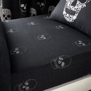 Catherine Lansfield Skulls Bed Linen Fitted Sheet Grey
