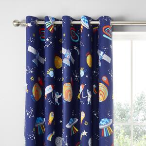 Catherine Lansfield Lost In Space 66x72 Ready Made Eyelet Curtains Blue