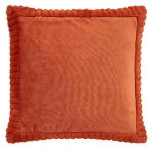 Catherine Lansfield Velvet Faux Fur 55cm x 55cm Filled Cushion Burnt Orange