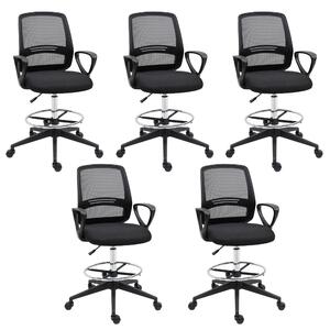 Vinsetto Ergonomic Mesh Back Draughtsman Chairs Tall Office Chair with Adjustable Height and Footrest 360° Swivel, Set of 5