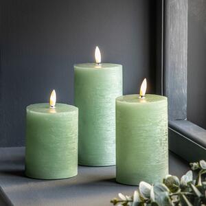 Set of 3 Rustic LED Pillar Candles Sage (Green)