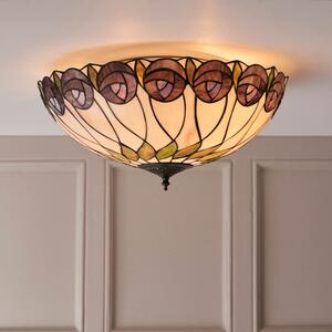 Hinton Tiffany Glass Flush Ceiling Light In Satin Black